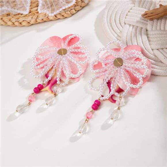 Butterfly Orchid Flower Earrings – Boho Pink Floral Dangle Earrings - Picture 3 of 5